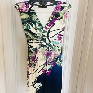 Roberto Cavalli Cap Sleeve Silk Midi Dress